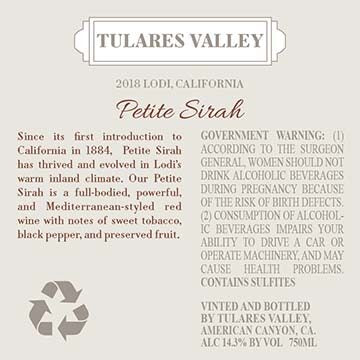 Tulares Valley 2018 Petite Sirah Lodi, California