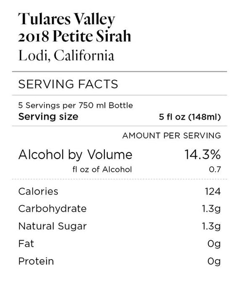 Tulares Valley 2018 Petite Sirah Lodi, California