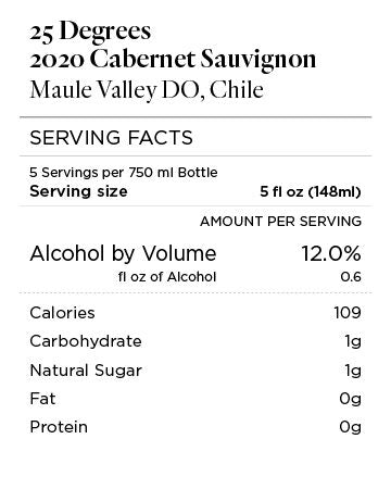 25 Degrees 2020 Cabernet Sauvignon Maule Valley DO, Chile