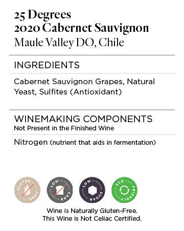 25 Degrees 2020 Cabernet Sauvignon Maule Valley DO, Chile