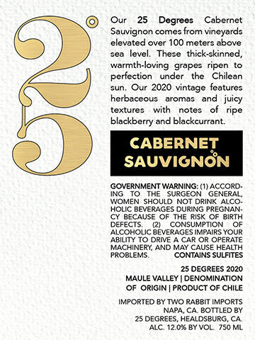 25 Degrees 2020 Cabernet Sauvignon Maule Valley DO, Chile