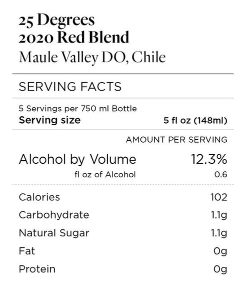 25 Degrees 2020 Red Blend Maule Valley DO, Chile
