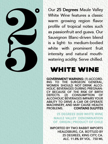 25 Degrees 2020 White Blend Maule Valley DO, Chile