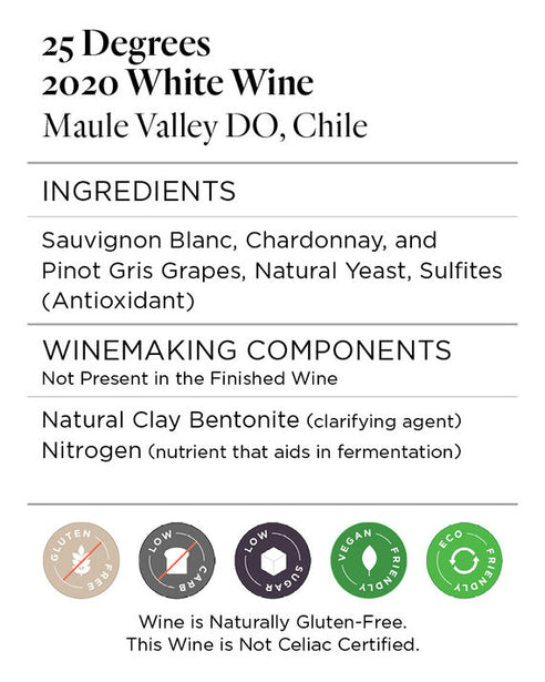 25 Degrees 2020 White Blend Maule Valley DO, Chile
