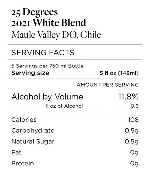 25 Degrees 2021 White Blend Maule Valley DO, Chile