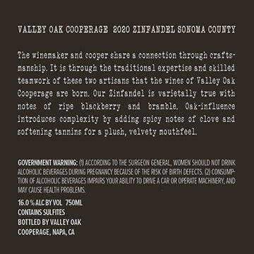 Valley Oak Cooperage 2020 Zinfandel Sonoma County, California