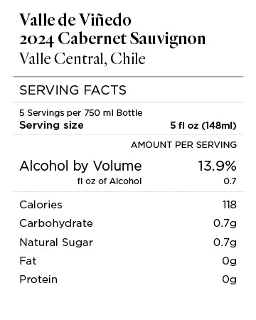 Valle de Viñedo 2024 Cabernet Sauvignon Serving Facts