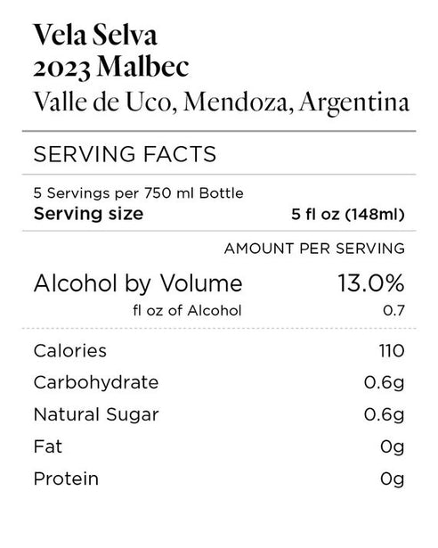 Vela Selva 2023 Malbec Valle de Uco, Mendoza, Argentina