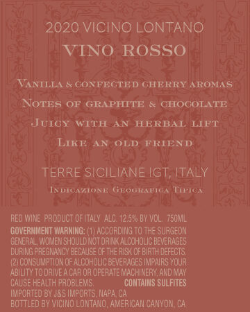 Vicino Lontano 2020 Vino Rosso Terre Siciliane IGT, Italy