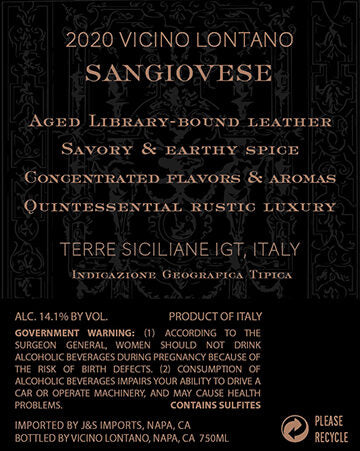 Vicino Lontano 2020 Sangiovese Terre Siciliane IGT, Italy