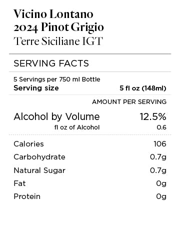 Vicino Lontano 2024 Pinot Grigio Nutrition