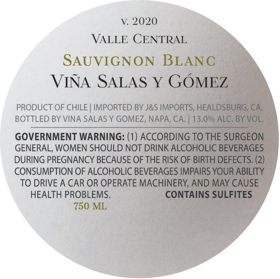 Viña Salas y Gómez 2020 Sauvignon Blanc Valle Central, Chile