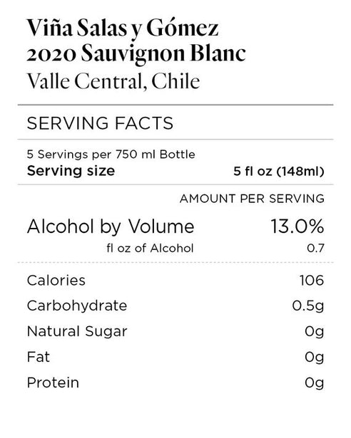 Viña Salas y Gómez 2020 Sauvignon Blanc Valle Central, Chile