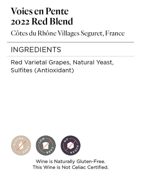 Voies en Pente 2022 Red Blend Côtes du Rhône Villages Seguret, France