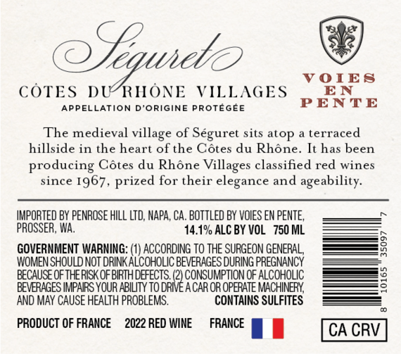 Voies en Pente 2022 Red Blend Côtes du Rhône Villages Seguret, France