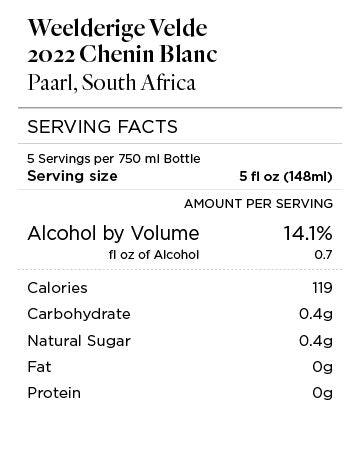 Weelderige Velde 2022 Chenin Blanc (sur lie) Paarl, South Africa
