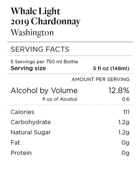 Whale Light 2019 Chardonnay, Washington