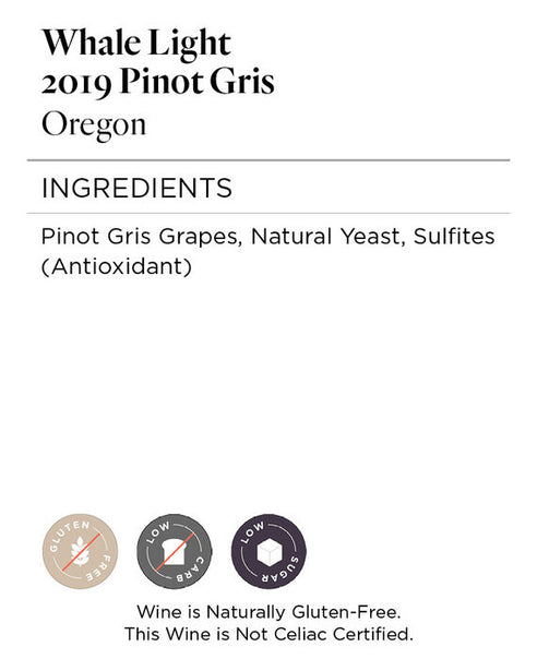Whale Light 2019 Pinot Gris Willamette Valley, Oregon