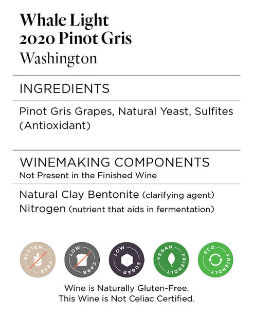 Whale Light 2020 Pinot Gris Columbia Valley, Washington