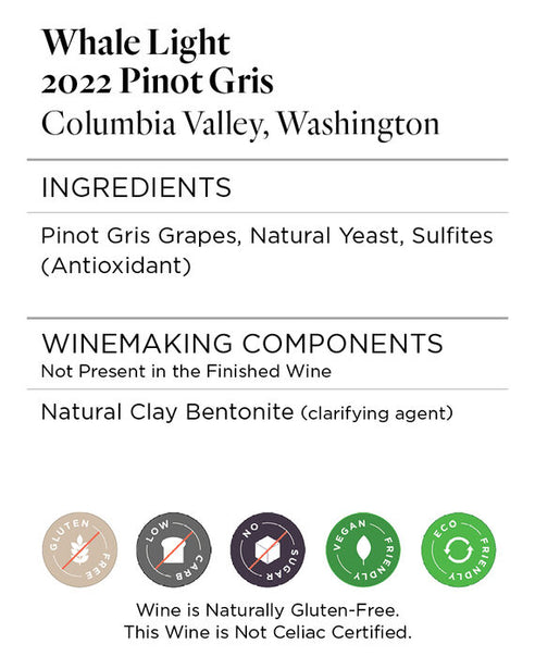 Whale Light 2022 Pinot Gris Columbia Valley, Washington