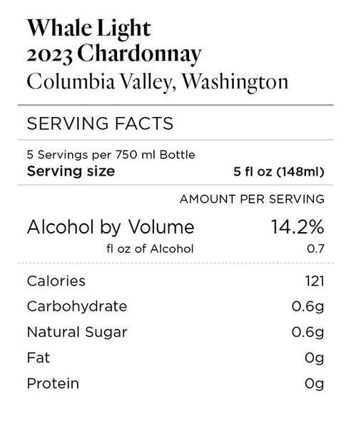 Whale Light 2023 Chardonnay Columbia Valley, Washington