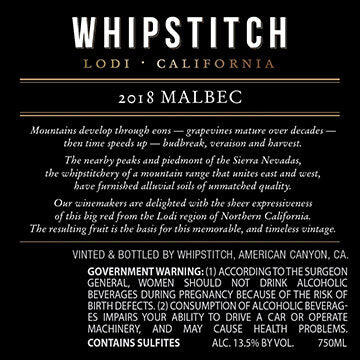 Whipstitch 2018 Malbec Lodi, California