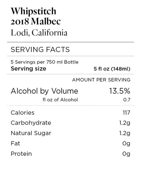 Whipstitch 2018 Malbec Lodi, California