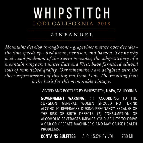 Whipstitch 2018 Zinfandel Lodi, California