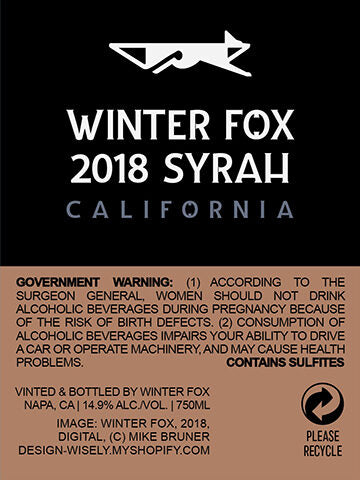 Winter Fox 2018 Syrah California