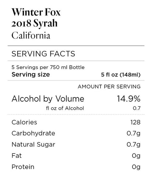 Winter Fox 2018 Syrah California