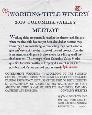 Working Title Winery 2018 Merlot Columbia Valley, Washington