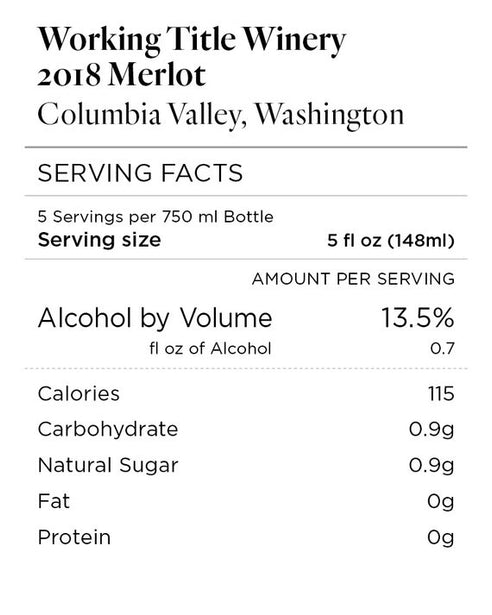 Working Title Winery 2018 Merlot Columbia Valley, Washington