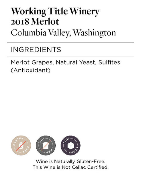 Working Title Winery 2018 Merlot Columbia Valley, Washington