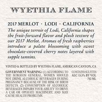 Wyethia Flame 2017 Merlot Lodi, California