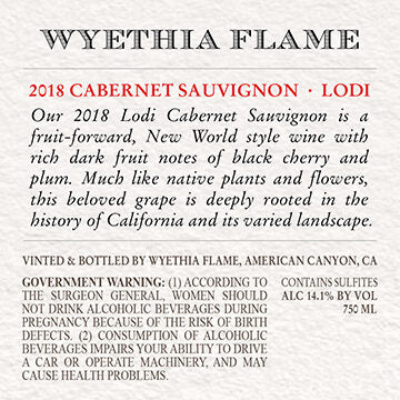 Wyethia Flame 2018 Cabernet Sauvignon Lodi, California