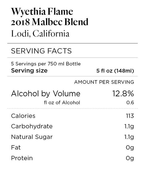 Wyethia Flame 2018 Malbec Blend Lodi, California