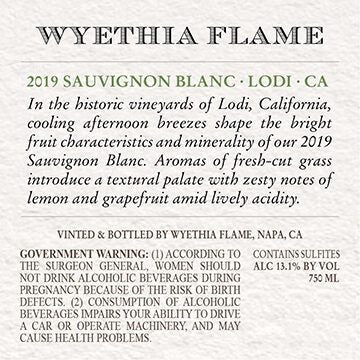 Wyethia Flame 2019 Sauvignon Blanc Lodi, California