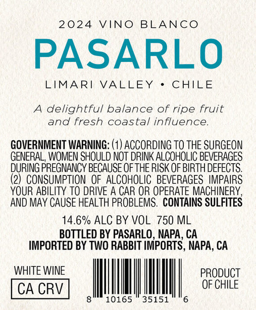 Pasarlo 2024 Vino Blanco Limari Valley, Chile