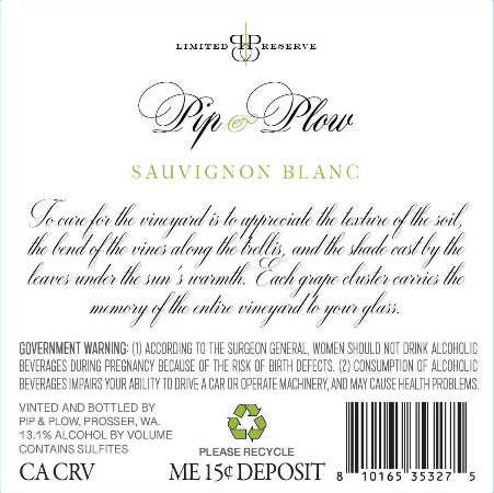 Pip & Plow Sauvignon Blanc Back Label