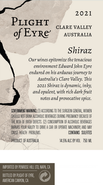 Plight of Eyre 2021 Shiraz Clare Valley, Australia