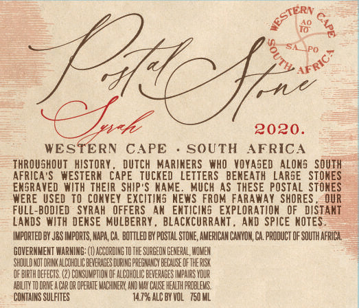 Postal Stone 2020 Syrah Western Cape, South Africa