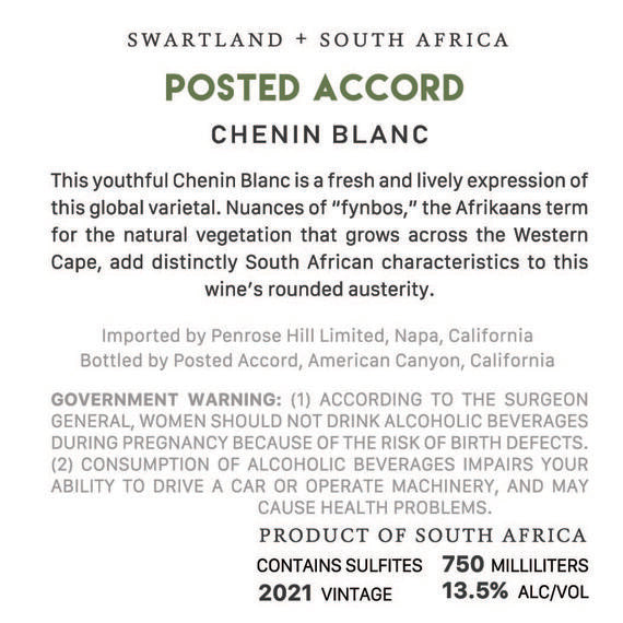Posted Accord 2021 Chenin Blanc Swartland, South Africa