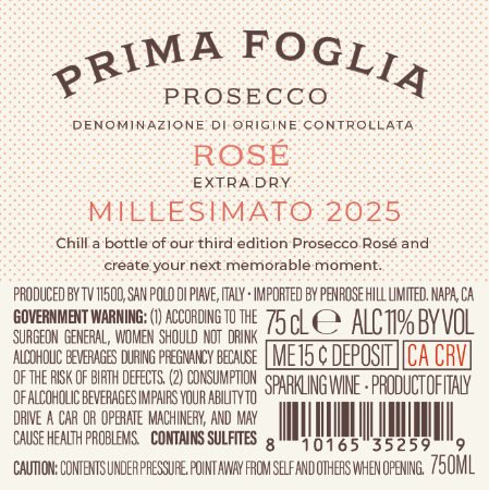 Prima Foglia Brut Rose Back Label