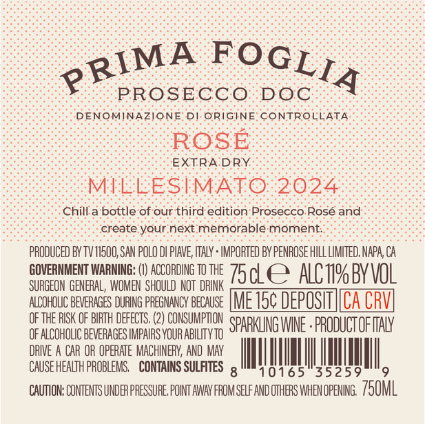 Prima Foglia Brut Rose Back Label