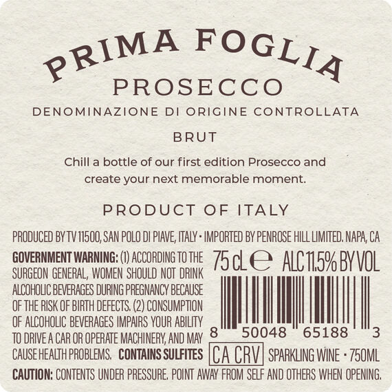 Prima Foglia NV Brut Prosecco Prosecco DOC, Italy