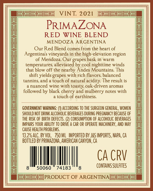 PrimaZona 2021 Red Blend Mendoza, Argentina