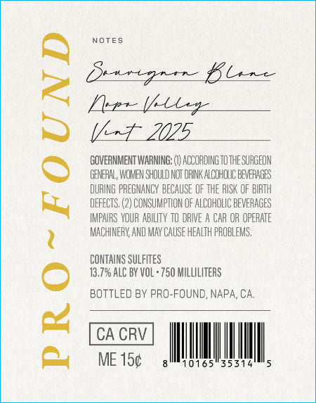 Pro-found Sauvignon Blanc Back label