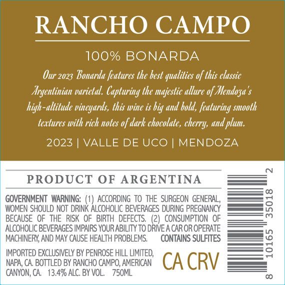 Rancho Campo 2023 Bonarda Valle de Uco, Mendoza, Argentina