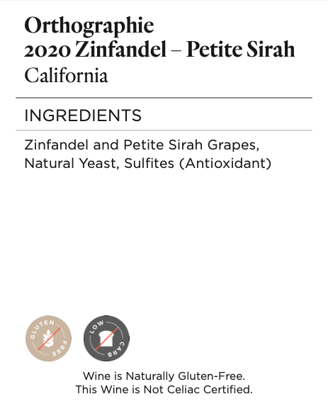 Orthographie 2020 Zinfandel – Petite Sirah California