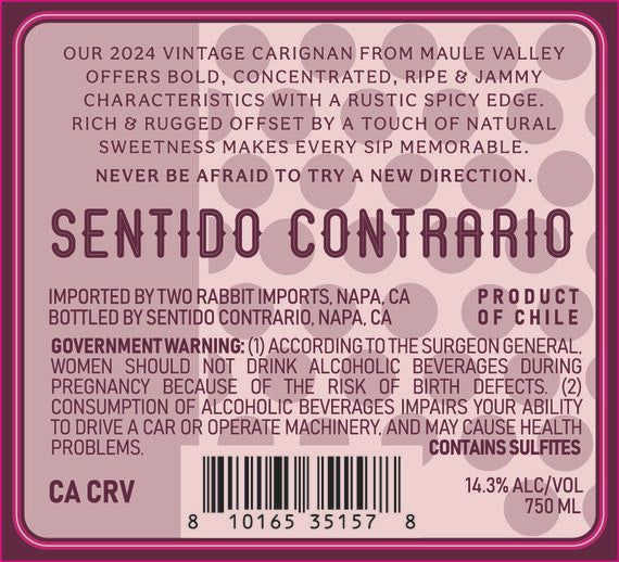 Sentido Contrario 2024 Carignan Maule Valley DO, Chile